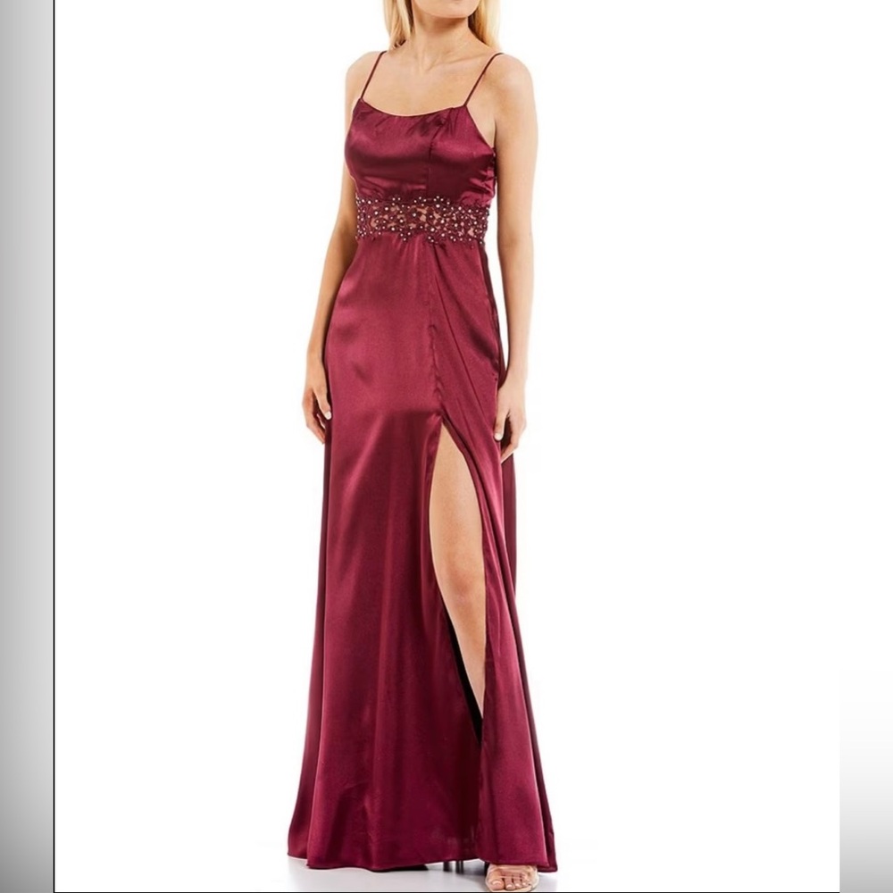 Satin Maxi Illusion Beaded Lace Waist
Dress in Merlot by City Vibe Dillard's NWT - Picture 3 of 7